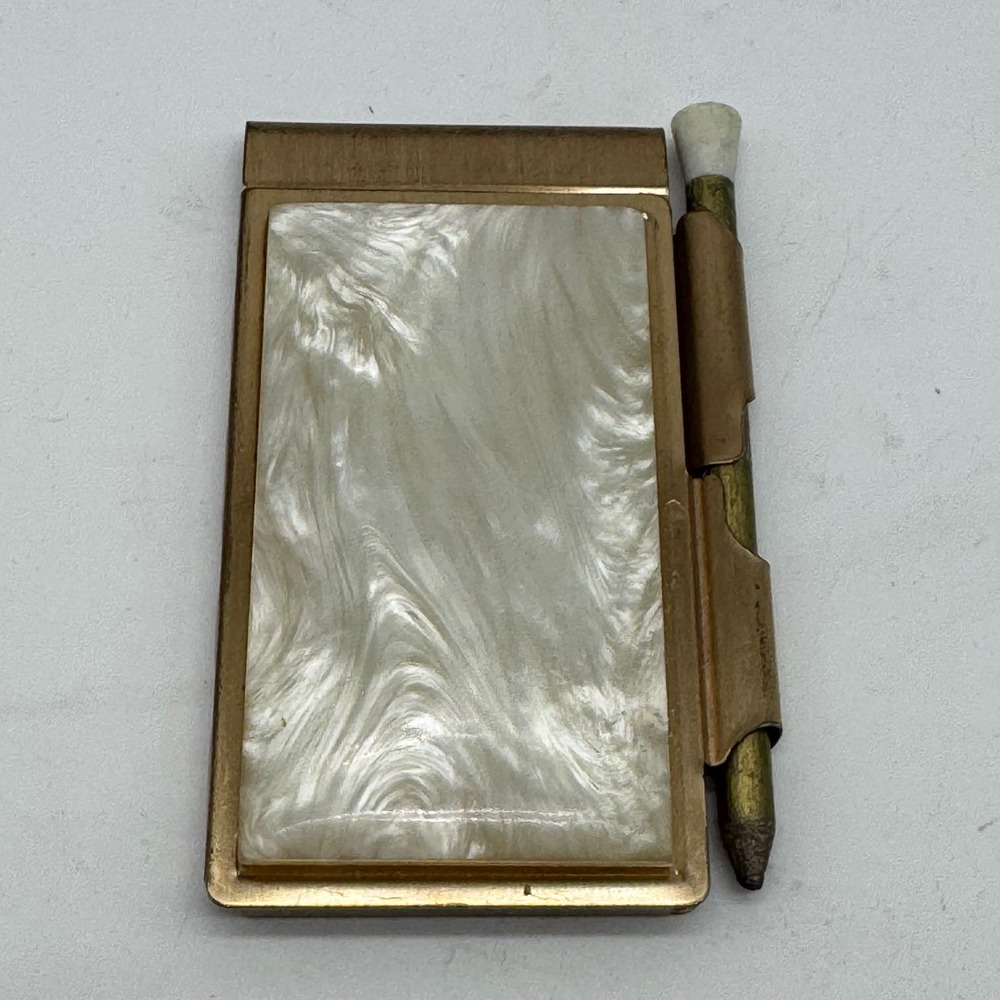 Vintage 1940s Brass Pearloid Pocket Memorandum Notepad Mechanical Pencil Set